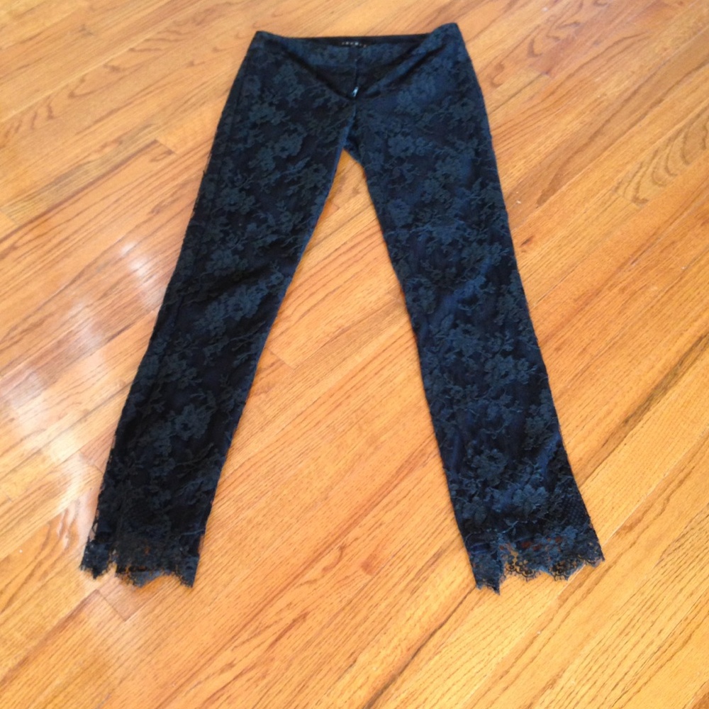 Lace Trim Black Skinny Pants
